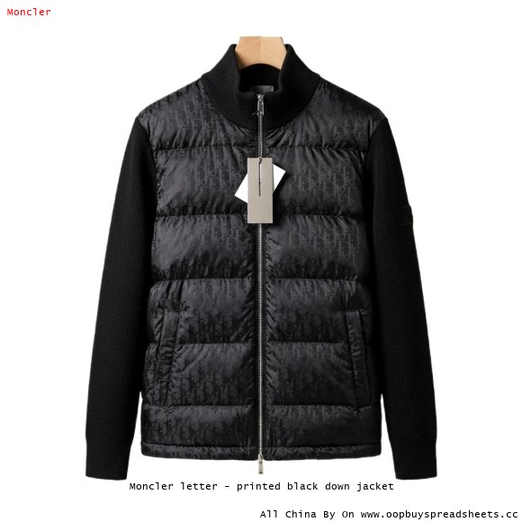 Moncler letter - printed black down jacket