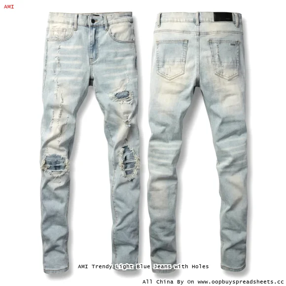 AMI Trendy Light Blue Jeans with Holes