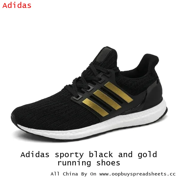 Adidas sporty black and gold running shoes