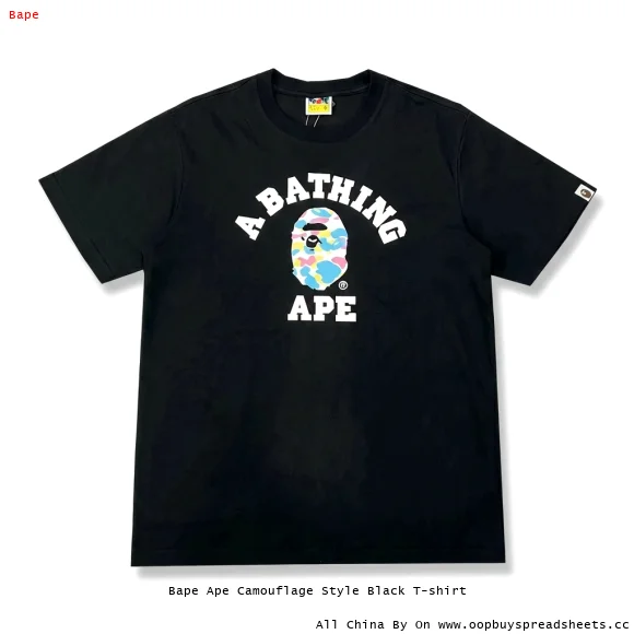 Bape Ape Camouflage Style Black T-shirt