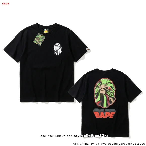Bape Ape Camouflage Style Black T-shirt