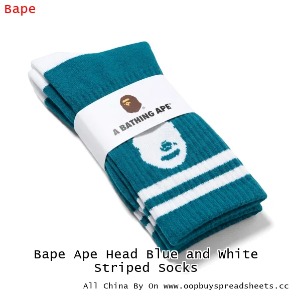 Bape Ape Head Blue and White Striped Socks