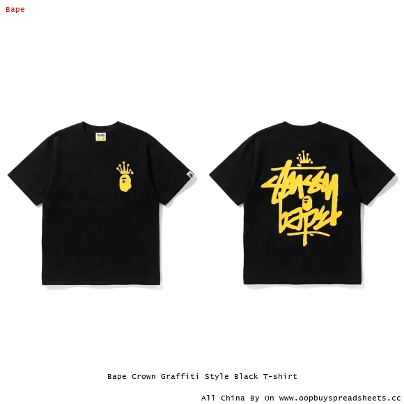 Bape Crown Graffiti Style Black T-shirt