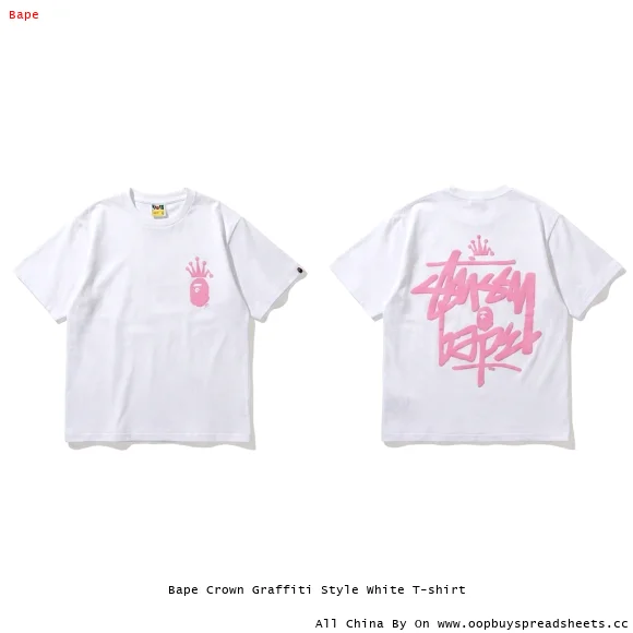 Bape Crown Graffiti Style White T-shirt