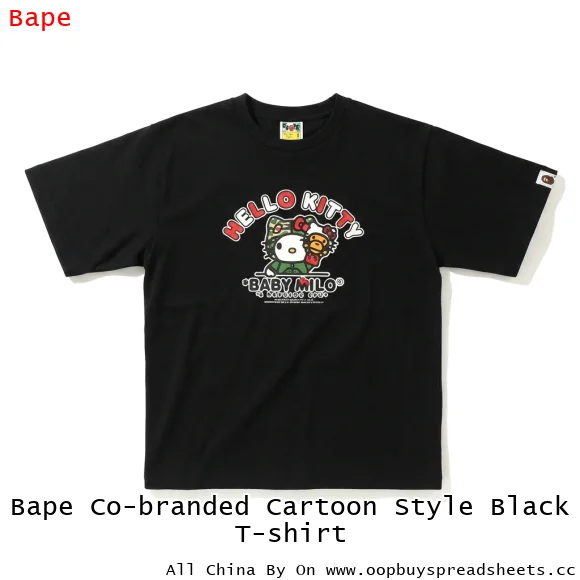 Bape Co-branded Cartoon Style Black T-shirt