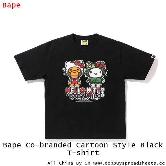 Bape Co-branded Cartoon Style Black T-shirt