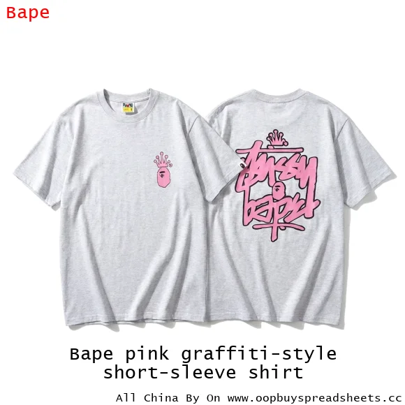 Bape pink graffiti-style short-sleeve shirt