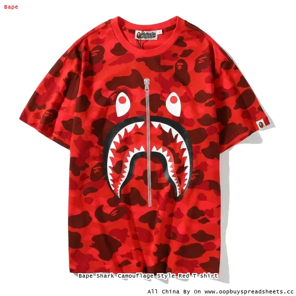 Bape Shark Camouflage Style Red T-shirt