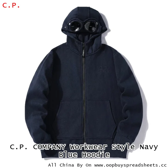 C.P. COMPANY Workwear Style Navy Blue Hoodie