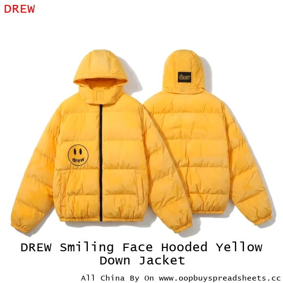 DREW Smiling Face Hooded Yellow Down Jacket