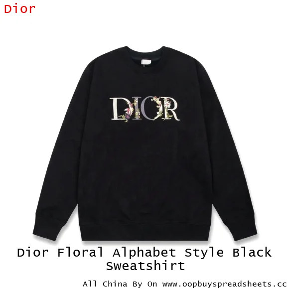 Dior Floral Alphabet Style Black Sweatshirt