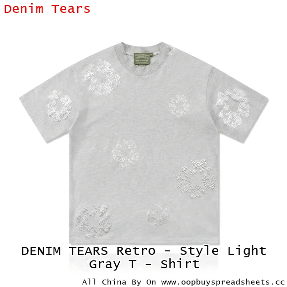DENIM TEARS Retro - Style Light Gray T - Shirt