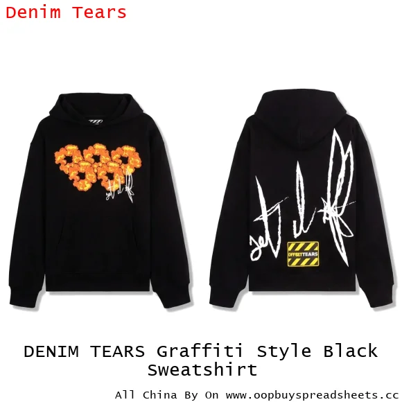 DENIM TEARS Graffiti Style Black Sweatshirt