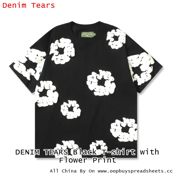 DENIM TEARS Black T-shirt with Flower Print