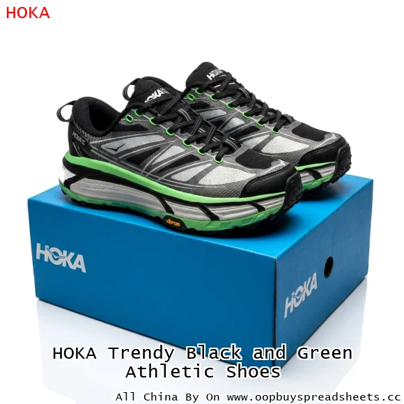 HOKA Trendy Black and Green Athletic Shoes