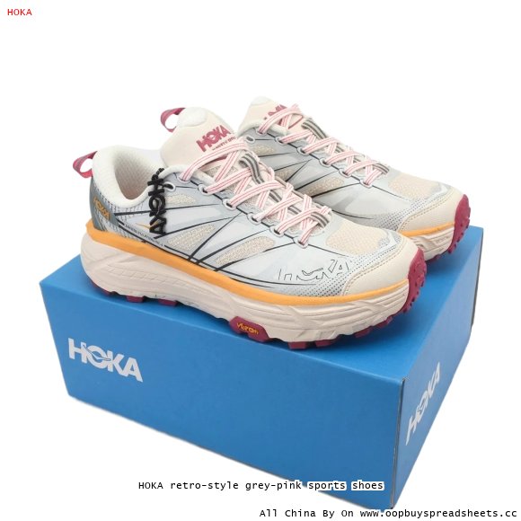 HOKA retro-style grey-pink sports shoes