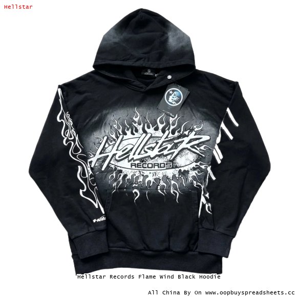 Hellstar Records Flame Wind Black Hoodie