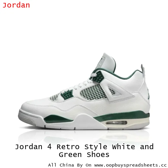 Jordan 4 Retro Style White and Green Shoes