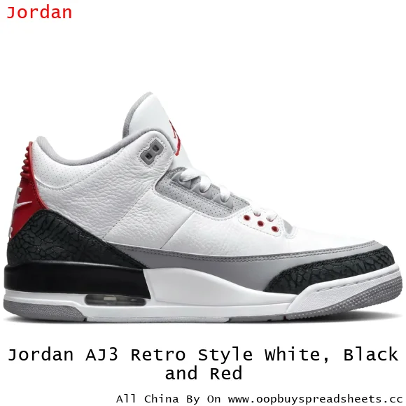 Jordan AJ3 Retro Style White, Black and Red