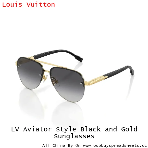 LV Aviator Style Black and Gold Sunglasses