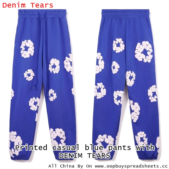 Printed casual blue pants with DENIM TEARS