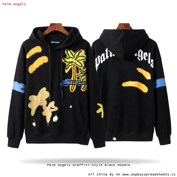 Palm Angels Graffiti-style Black Hoodie