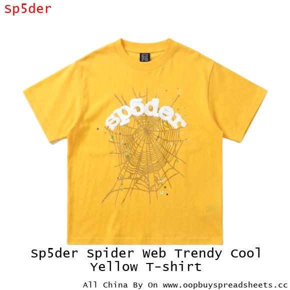 Sp5der Spider Web Trendy Cool Yellow T-shirt