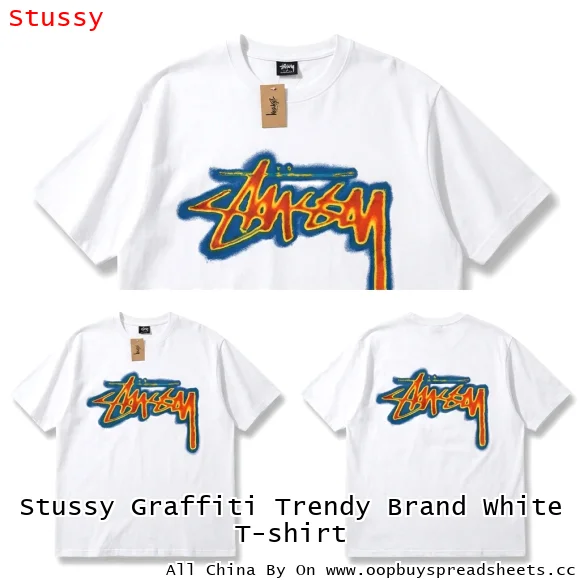 Stussy Graffiti Trendy Brand White T-shirt