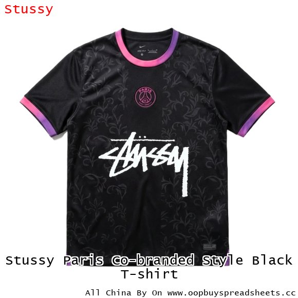 Stussy Paris Co-branded Style Black T-shirt