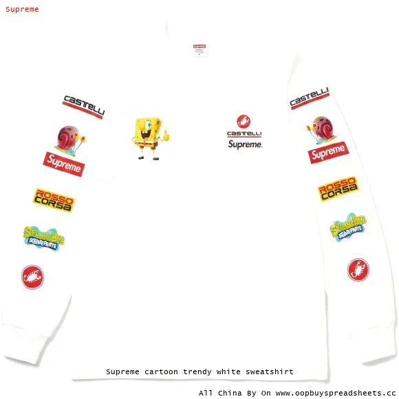 Supreme cartoon trendy white sweatshirt
