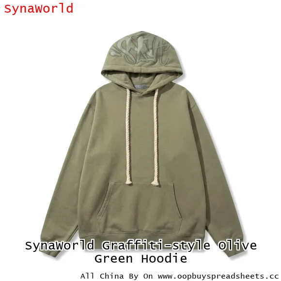 SynaWorld Graffiti-style Olive Green Hoodie