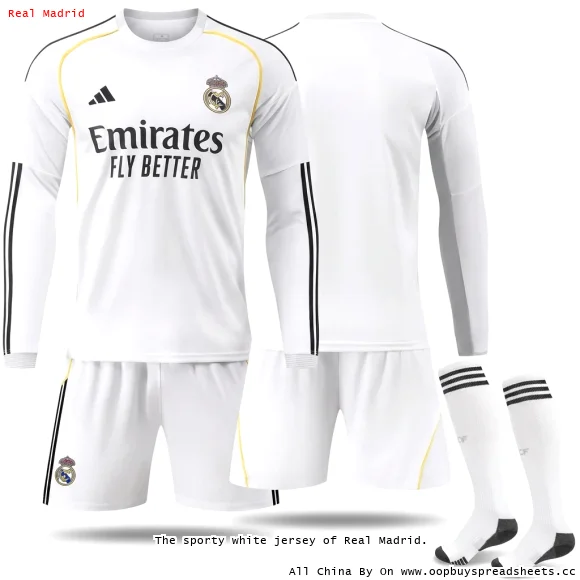 The sporty white jersey of Real Madrid.