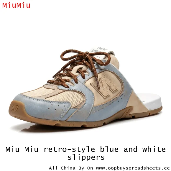 Miu Miu retro-style blue and white slippers