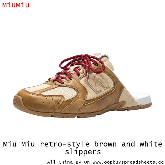 Miu Miu retro-style brown and white slippers