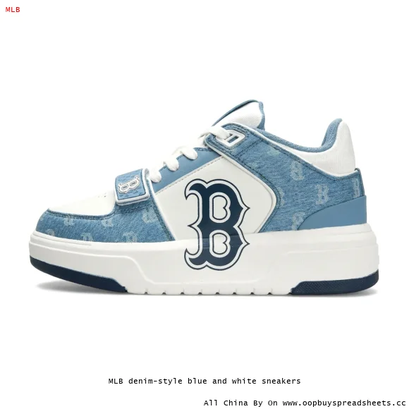 MLB denim-style blue and white sneakers