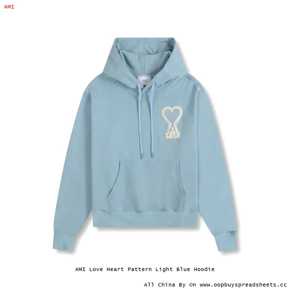 AMI Love Heart Pattern Light Blue Hoodie