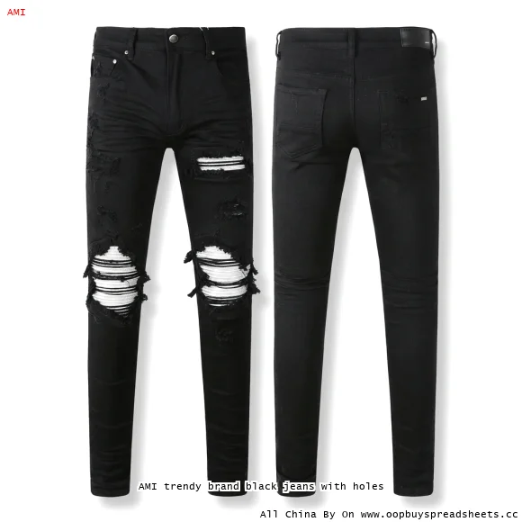 AMI trendy brand black jeans with holes