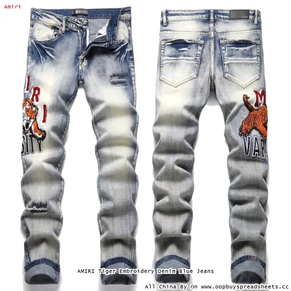AMIRI Tiger Embroidery Denim Blue Jeans