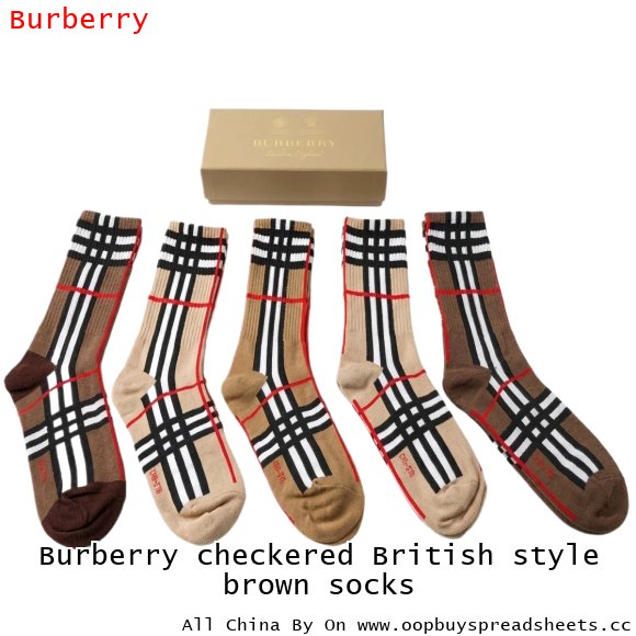 Burberry checkered British style brown socks