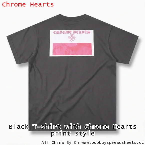 Black T-shirt with Chrome Hearts print style
