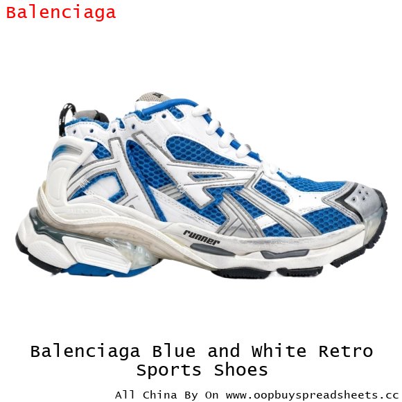 Balenciaga Blue and White Retro Sports Shoes