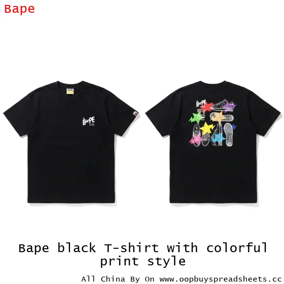 Bape black T-shirt with colorful print style