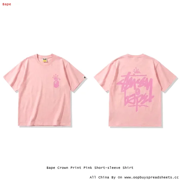 Bape Crown Print Pink Short-sleeve Shirt