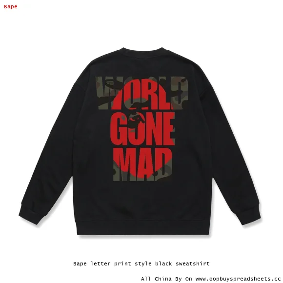 Bape letter print style black sweatshirt