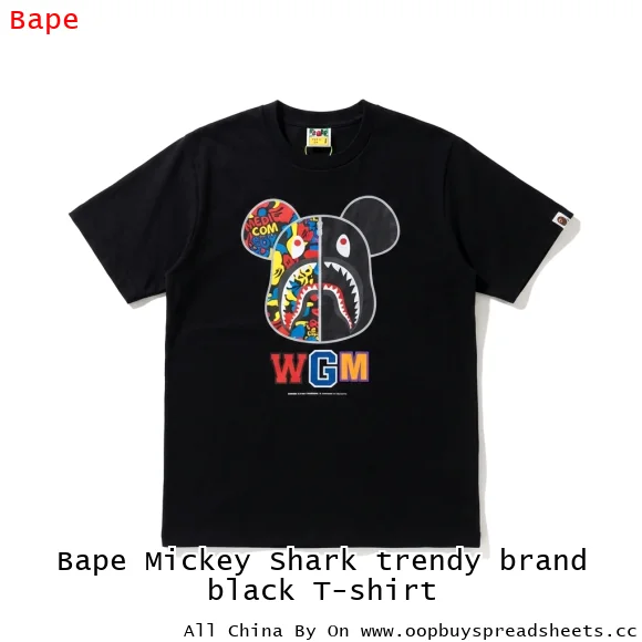 Bape Mickey Shark trendy brand black T-shirt