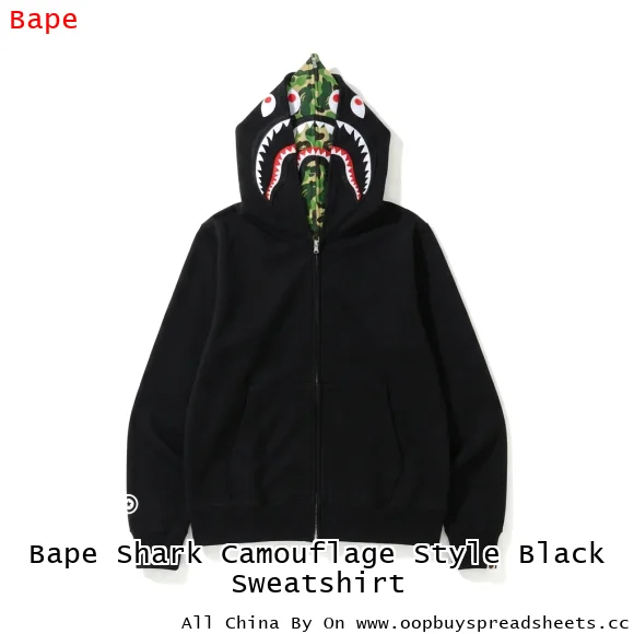 Bape Shark Camouflage Style Black Sweatshirt