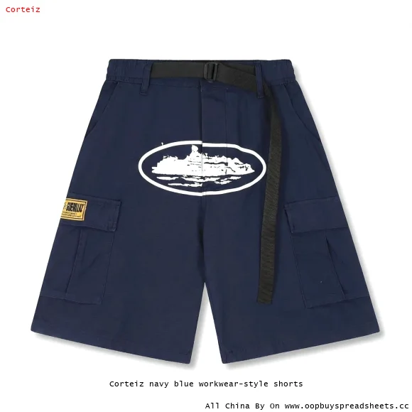 Corteiz navy blue workwear-style shorts