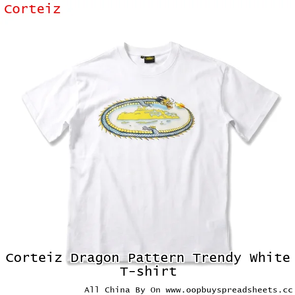 Corteiz Dragon Pattern Trendy White T-shirt