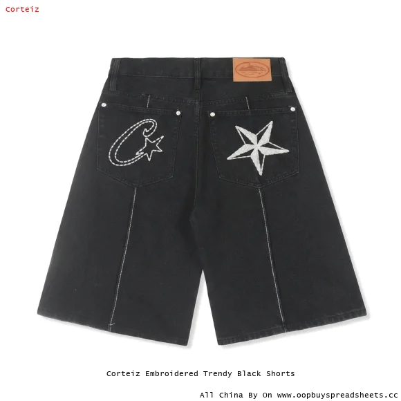Corteiz Embroidered Trendy Black Shorts