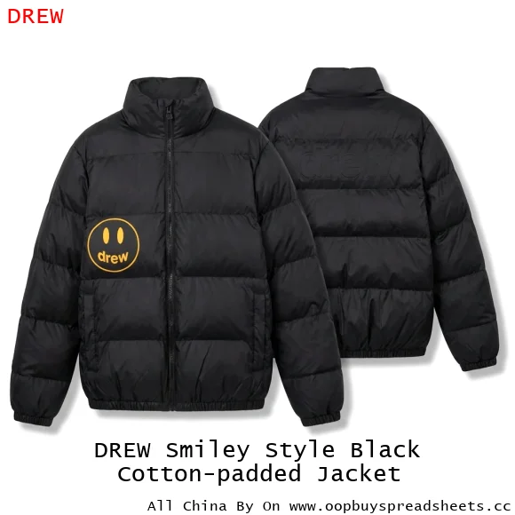 DREW Smiley Style Black Cotton-padded Jacket